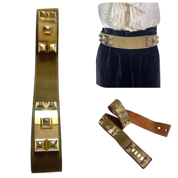 Badge Vintage Leather Studded Suede Leather made in Italy Belt M main image 10